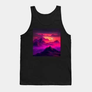 Vaporwave Retrowave sunset mountains landscape purple pink fog Tank Top